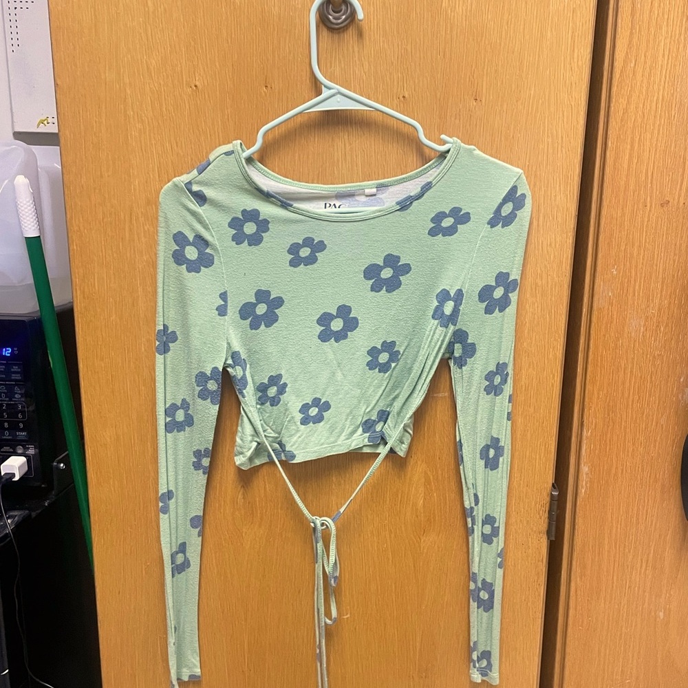 cropped wrap tie long sleeve